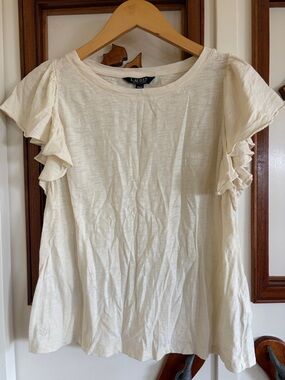 Lauren Ralph Lauren Cream Short-Sleeve Ruffle Shoulder Top